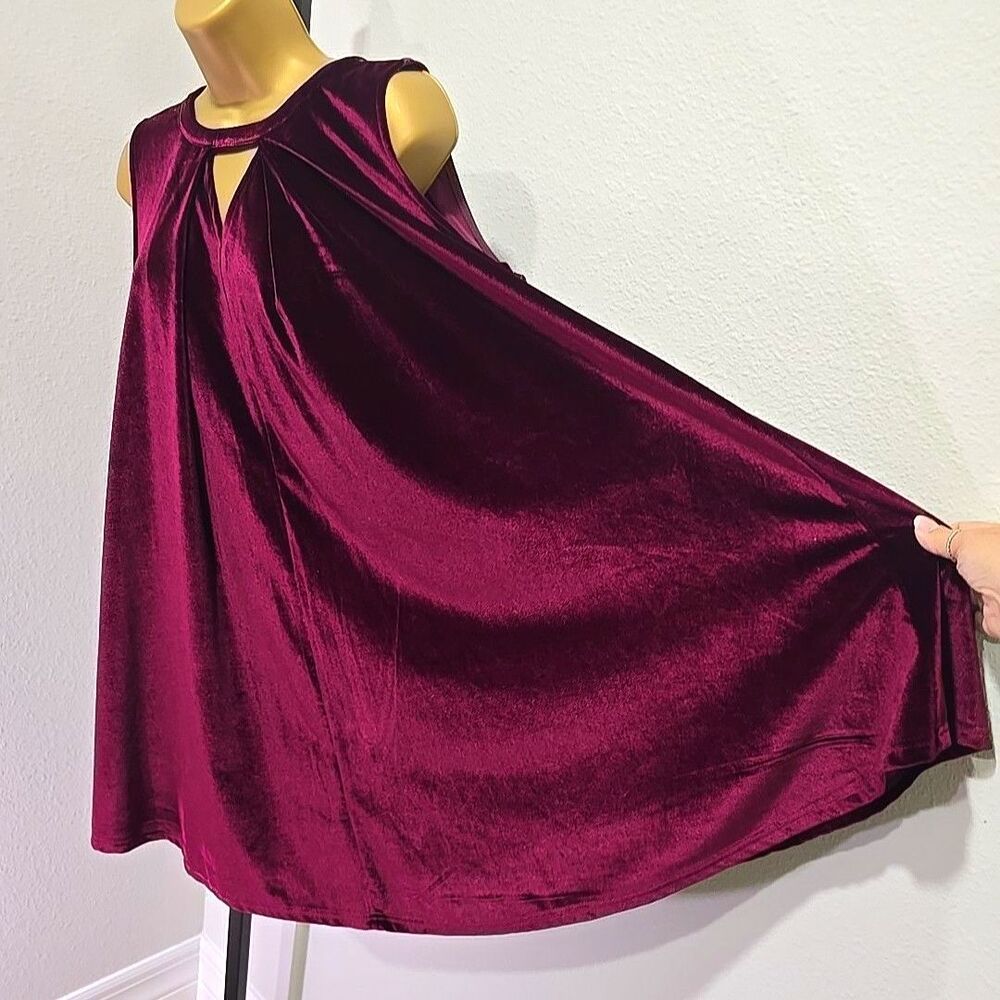 Holiday Maroon Velvet Sleeveless Trapeze Dress Oversized Lg Event Gala Cocktail